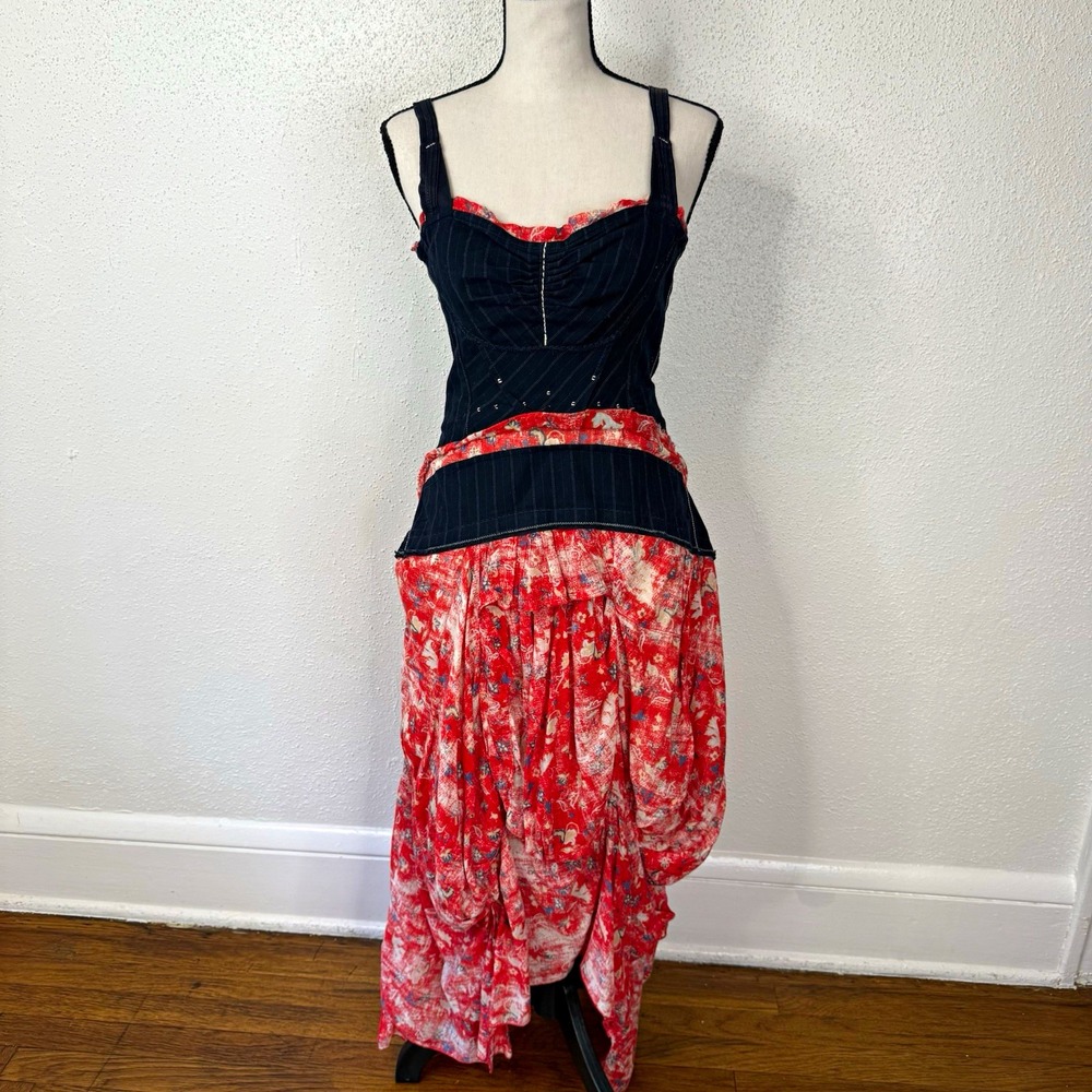 Vintage Le Jean De Marithé + François Girbaud Women's Maxi Dress 27 Black Red